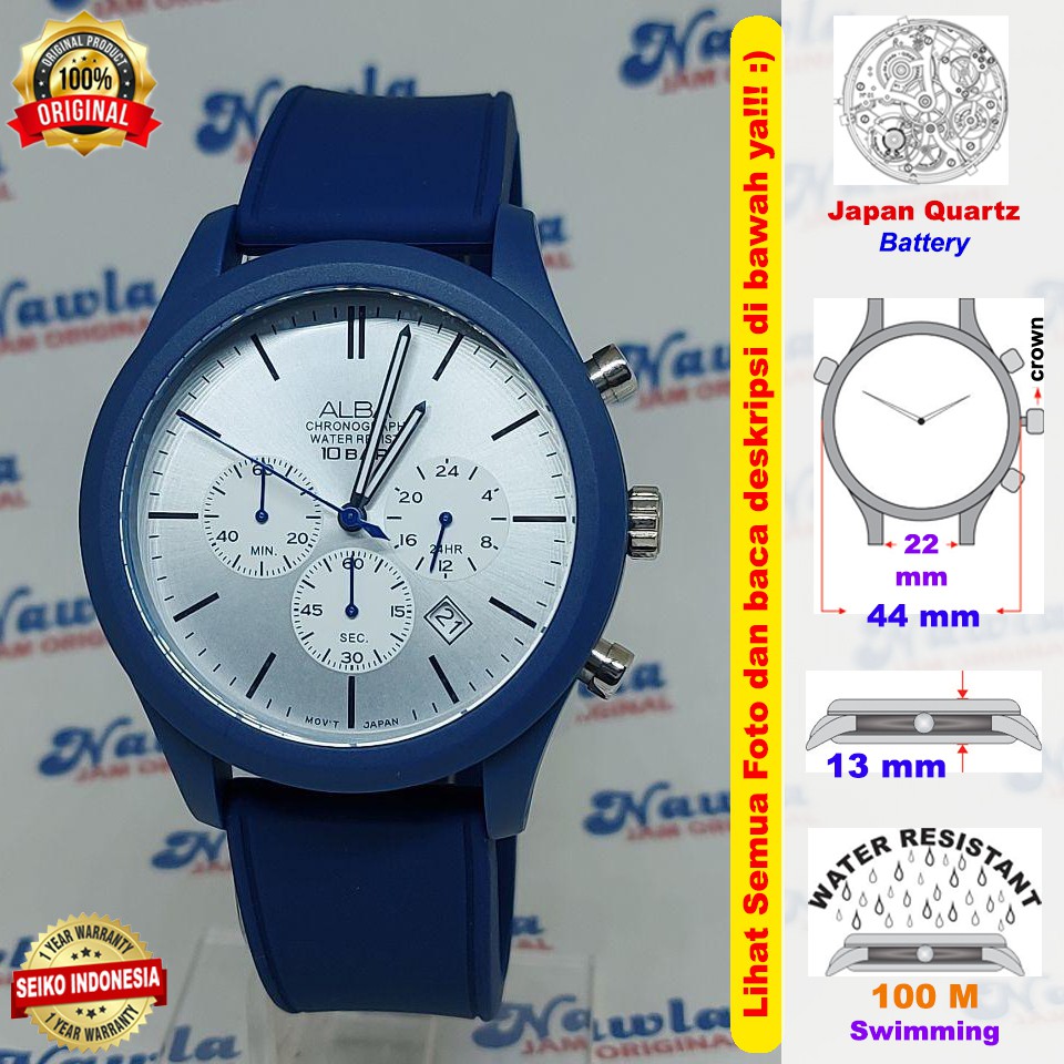 Alba Quartz AT3G29X1 Chronograph Silver Blue - Jam Tangan Pria AT3G29