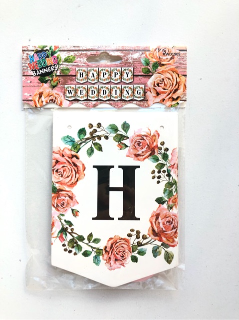 Banner/ Rangkaian/ Bunting Flag Happy Wedding Floral