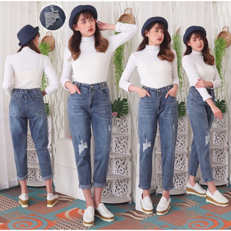 VIERLIN - Jeans 6005 - BOYFRIEND RIPPED JEANS HW