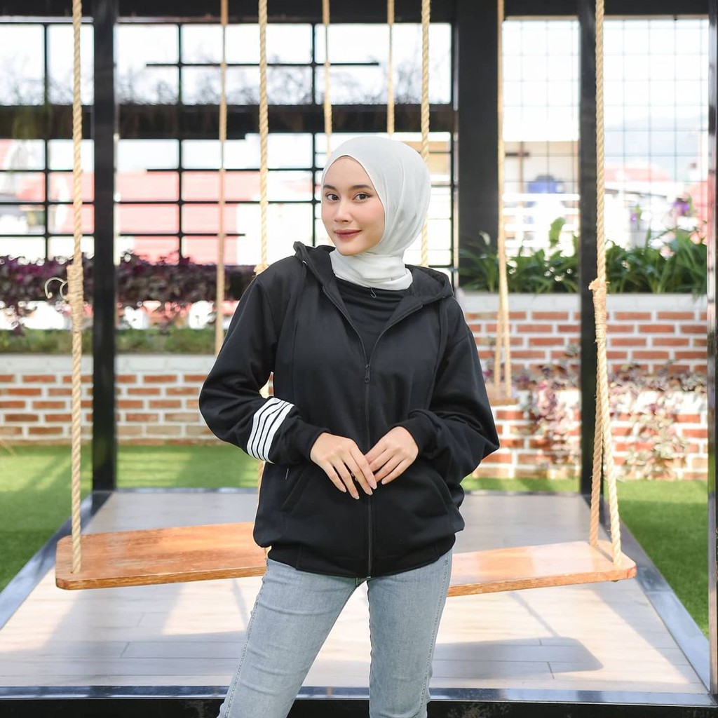 Jovvy Salur Hoodie Zipper - Outfit Wanita Dan Pria - Allsize - Bahan Fleece tebal dan lembut