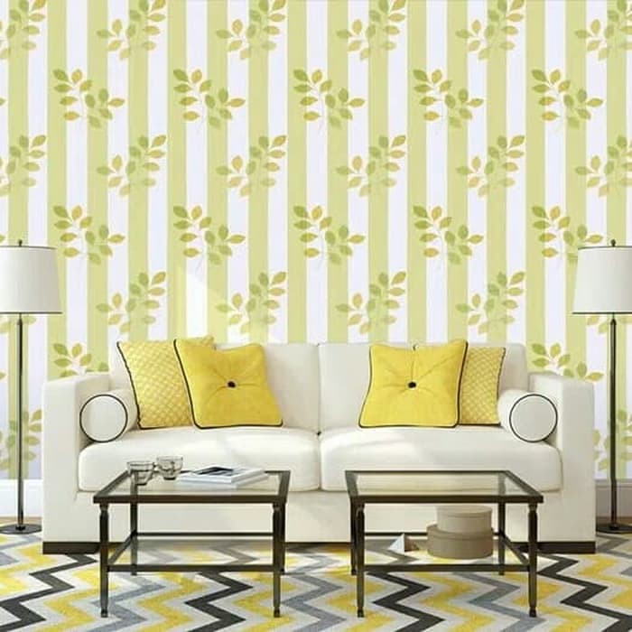 Wallpaper Wall Stiker Dinding  Motif  Daun Salur Hijau  Muda 