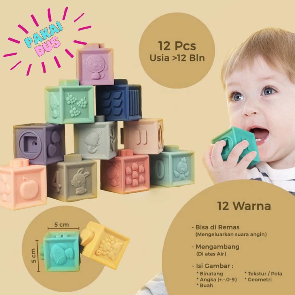 Soft Stack Building Block Baby Teether | Balok Lentur Edukasi Anak