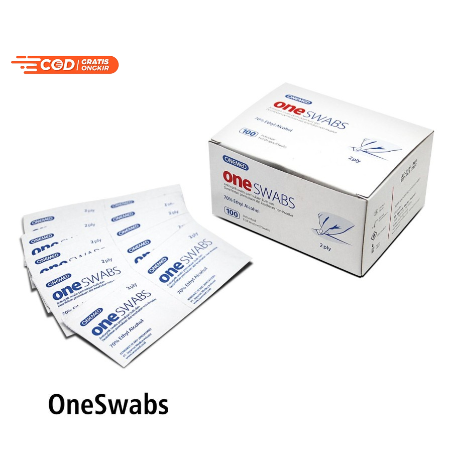 Alkohol Swab / OneSwabs OneMed Kapas Alkohol 2ply One Med  Antiseptik Swabs Desinfektan Permukaan Alat Kesehatan box 100pcs