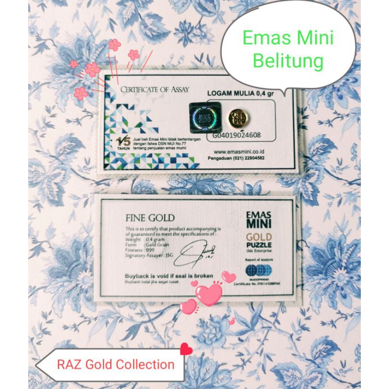 Emas Mini / Emas Antam ukuran 0.4 gr