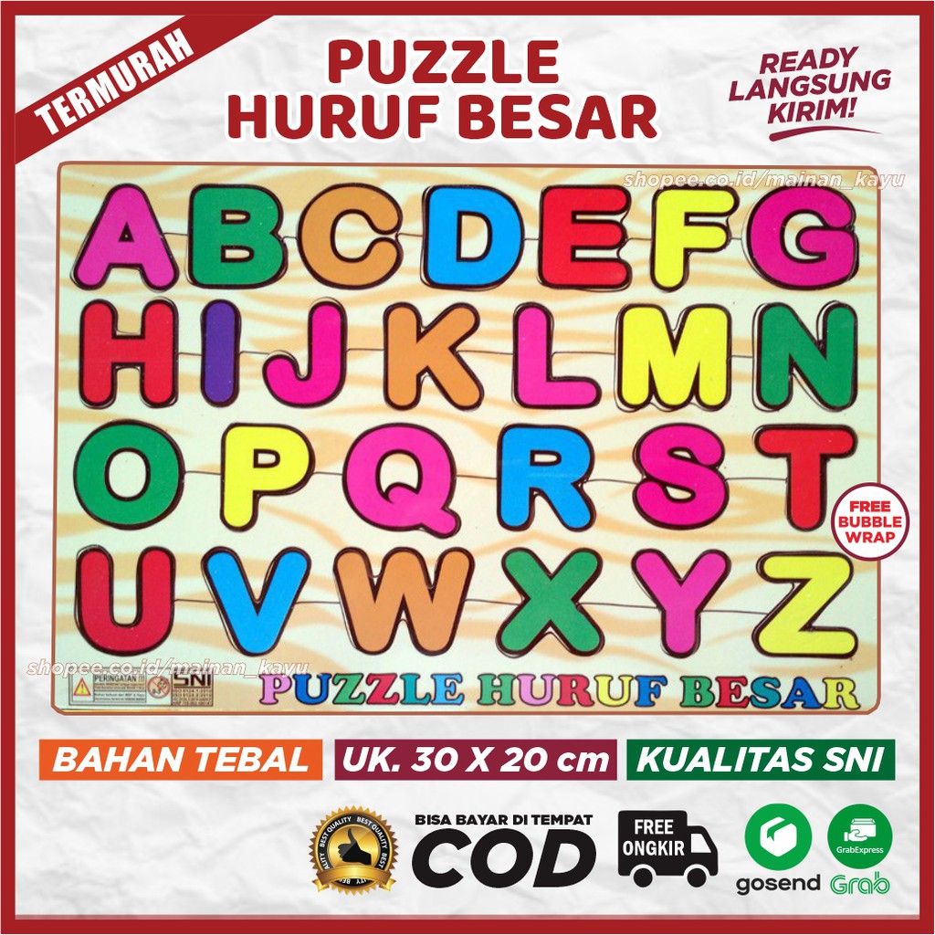 Jual Puzzle Kayu Alphabet Huruf Besar Mainan Anak Edukatif Warna ...