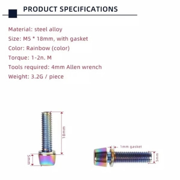 1Pcs Baut Stem Rainbow M5 x 15mm dan M5 x 18mm - M5x18mm