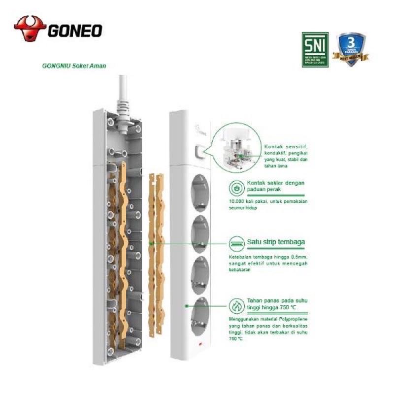 Stop Kontak Central On/Off Power Strip 4 Lubang Colokan GONEO Gongniu G1040 Tahan Panas Panjang Kabel 5 / 3 /1.5 Meter - Garansi Resmi 3 Tahun