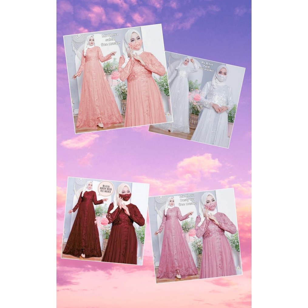 Gamis brokat terbaru mewah/ MX ALEXA/ GM Gamis pesta elegan /Gamis putih brukat tile / Dress brukat Tulle organza keliling premium