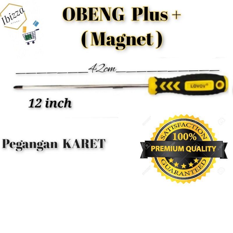 Obeng Panjang Magnet Plus + Gagang Karet 8 10 12 inch