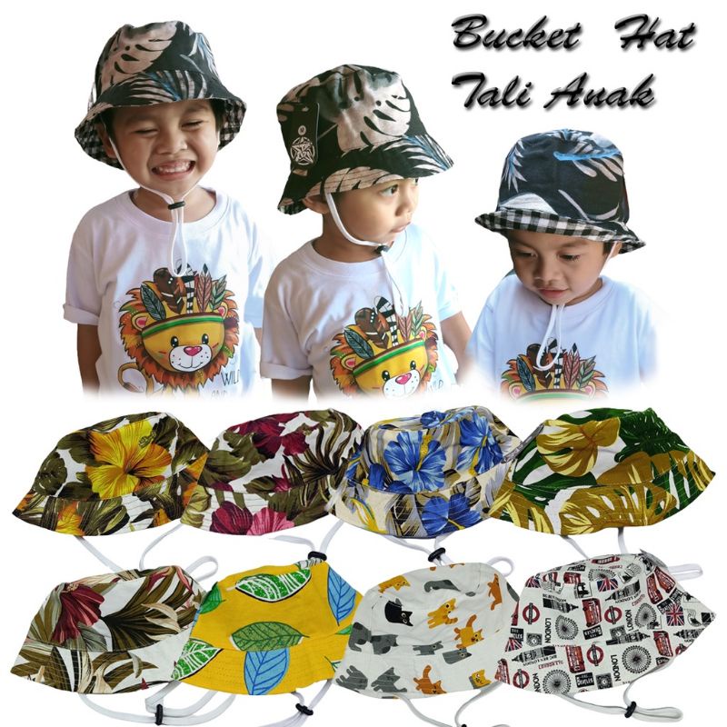 Topi bucket tali anak dan balita bahan kanvas premium
