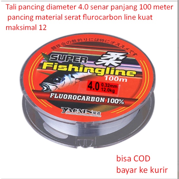 Tali pancing diameter 4.0 senar panjang 100 meter pancing material serat flurocarbon line kuat maksi