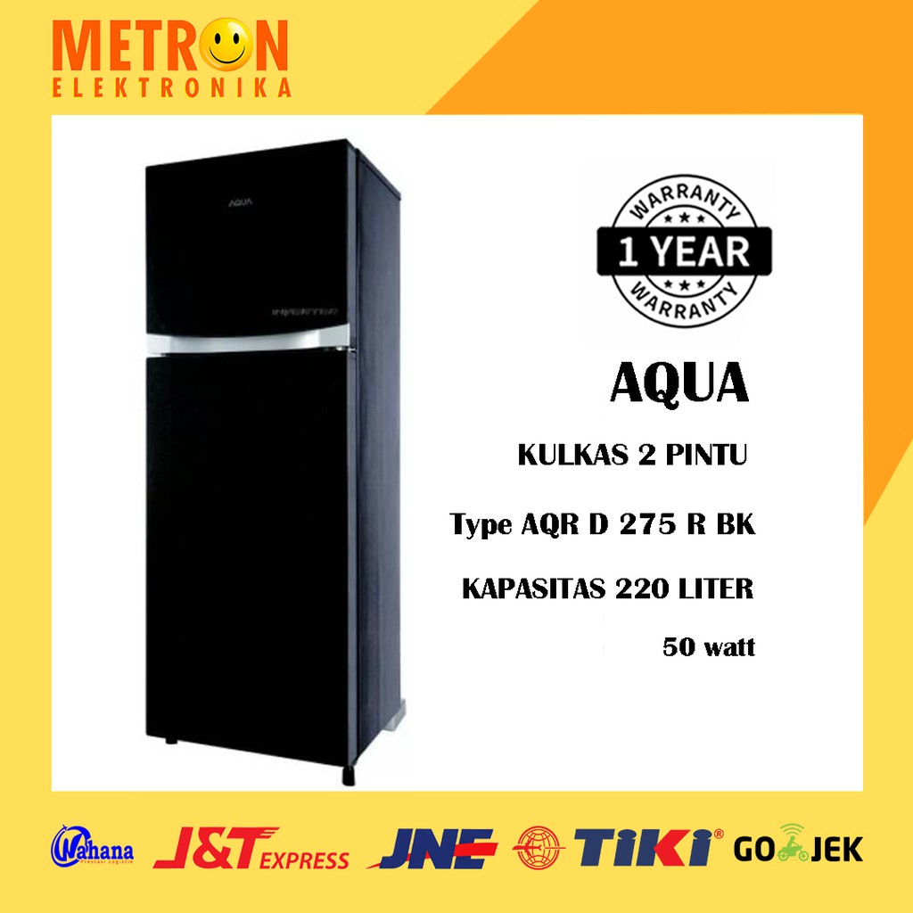 AQUA AQR D 275 R BK / BLACK LEMARI ES KULKAS 2 PINTU / AQRD275RBK