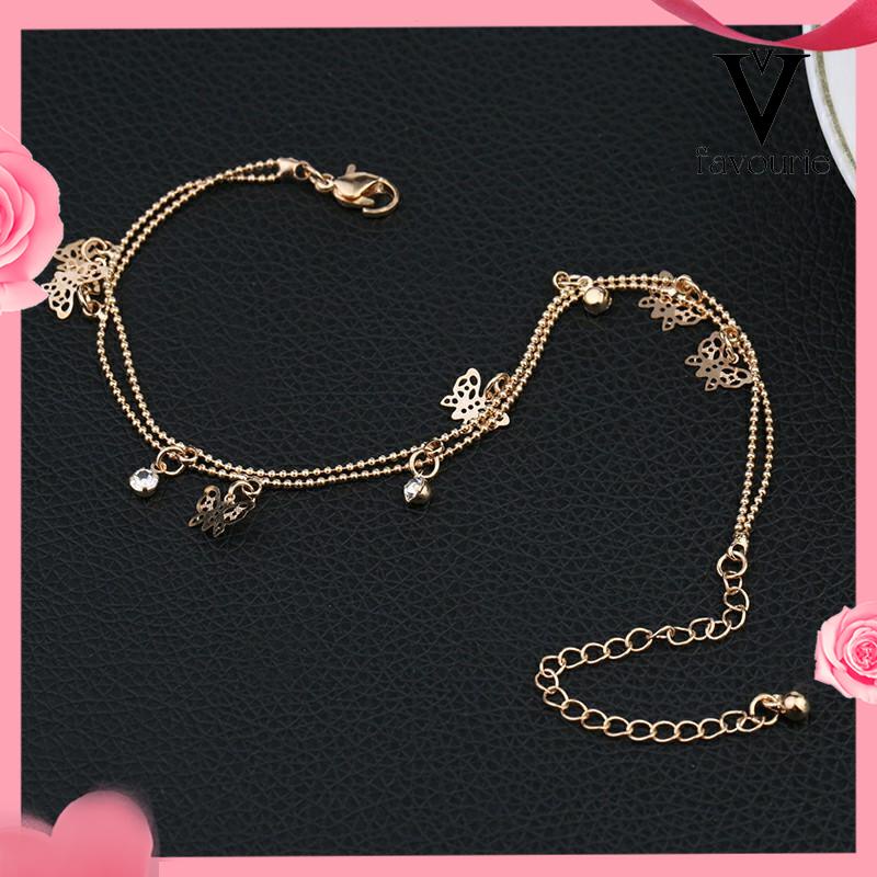 [COD]Double Layer Hollow Butterfly Liontin Gelang Kaki Paduan Fashion Sepatu Wanita Yang Indah-FA