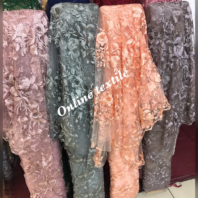 MURAH!! Kain bahan Tulle 3d mutiara / bahan brokat 3d mutiara.