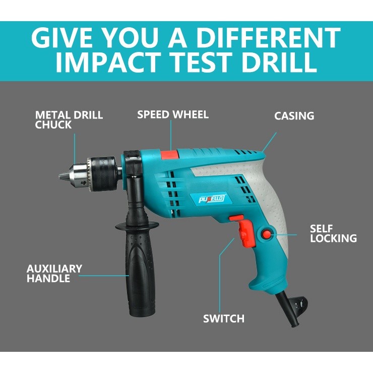 PUSELLO ID003 Impact Drill Mesin Bor Tembok Beton Kayu Besi 13 mm 810 Watt