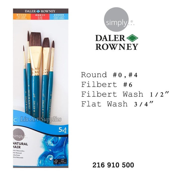 

Daler Rowney Simply Watercolor Painting Brush Natural Set 5 pcs