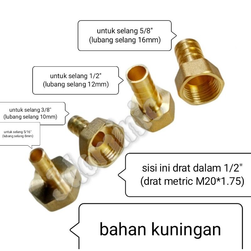 sambungan drat dalam 1/2 inchi inc in dim ke selang air biasa benang bening rumahan rumah semprot se