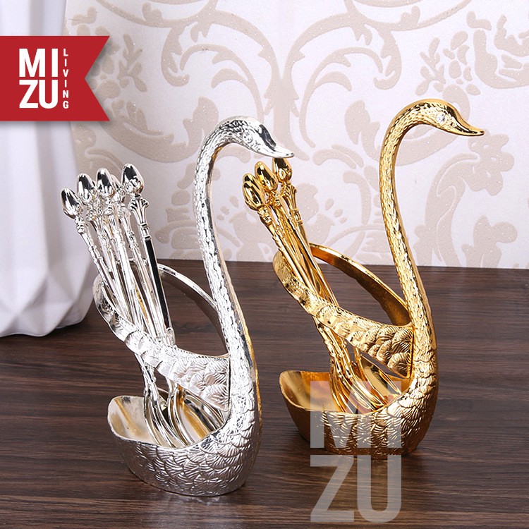 MIZU SWAN PRINCESS SET Angsa + Sendok / Garpu Dessert Spoon Fork Holder Set