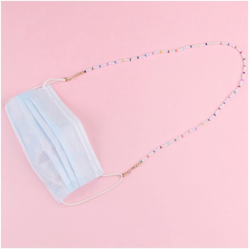 (BISA COD) strap mask / kalung masker / tali masker mutiara putih pearly warna rainbow konektor