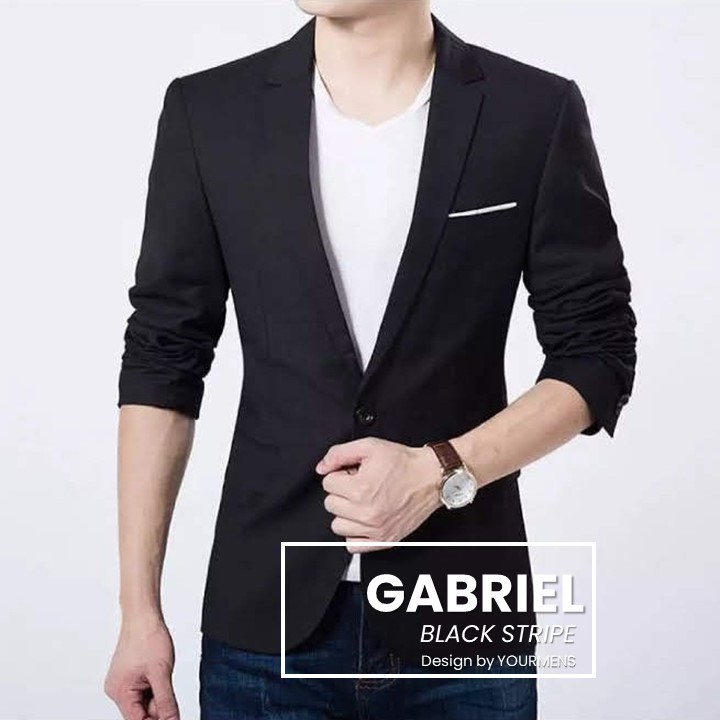 BLAZER SLIMFIT PRIA HITAM GABRIEL STRIPE BLACKLIST ORIGINAL NIKAYU HIGH TWIST