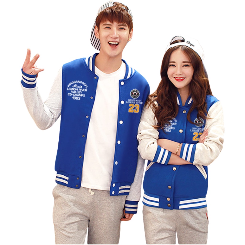 jaket baseball varsity biru abu jaket pria