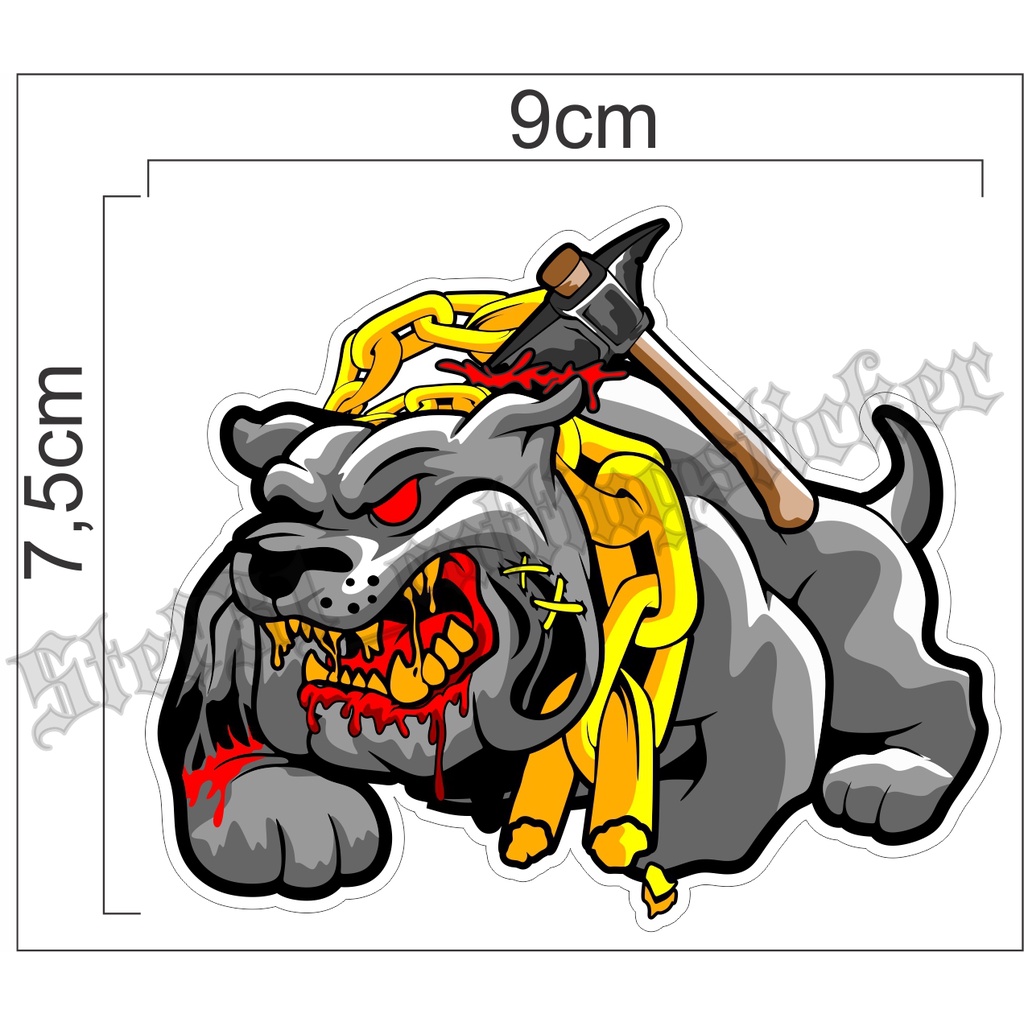 Stiker printing anjing bulldog zombie, sticker zombie bulldog anjing seram keren terlaris bagus