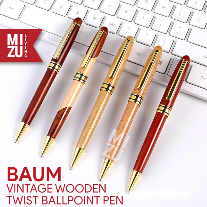 

Hadir Mizu Baum Retro Vintage Twist Ballpoint Wooden Pen Pulpen Kayu Putar Bergaransi