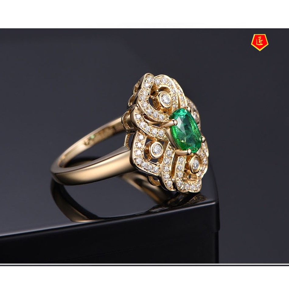 [Ready Stock]Stylish Elegant Silver Rose Emerald Ring