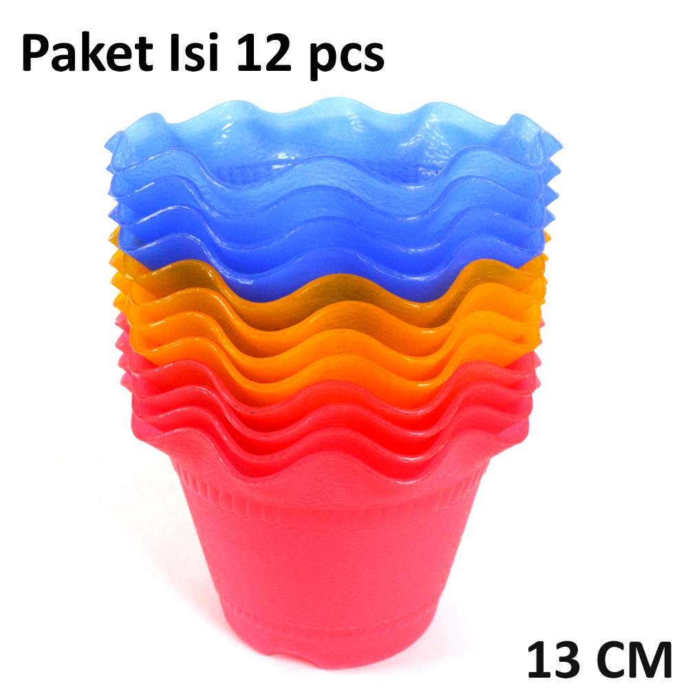 PROMO PAKET POT 12 PCS Mercury Pot Bunga Cantik Plastik 13cm - Random Colour