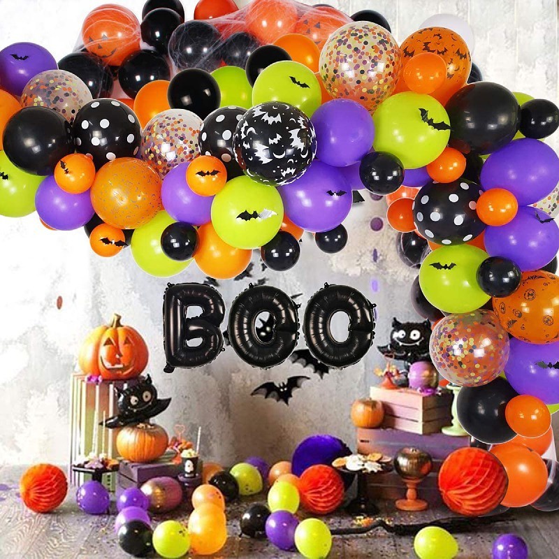 1 Set Balon Foil Desain Laba-Laba Kelelawar Tengkorak 3D DIY Untuk Dekorasi Pesta Halloween