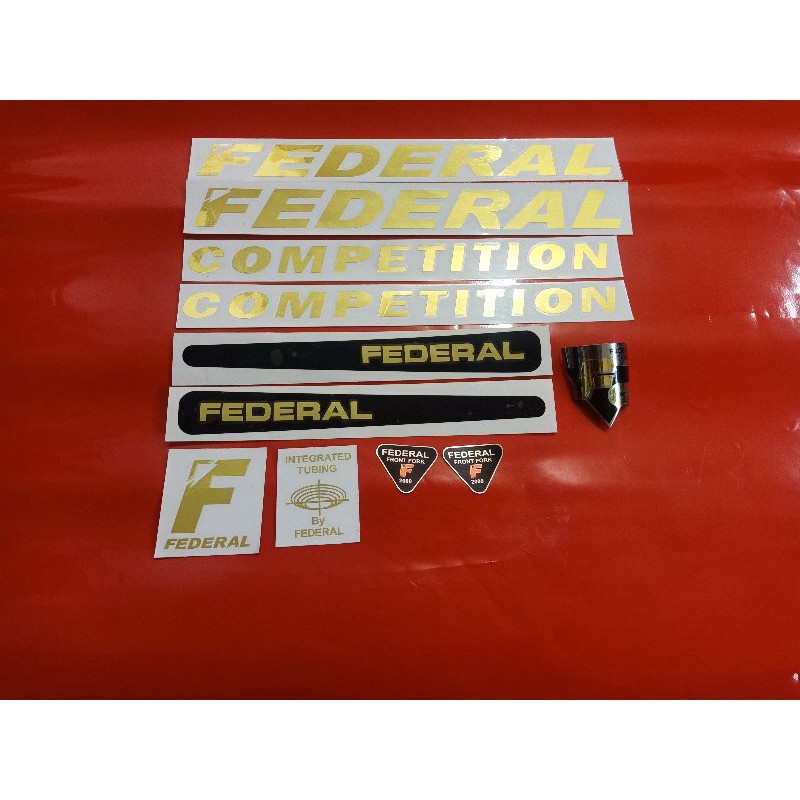 stiker dan emblem sepeda federal competition gold dan silver chrome