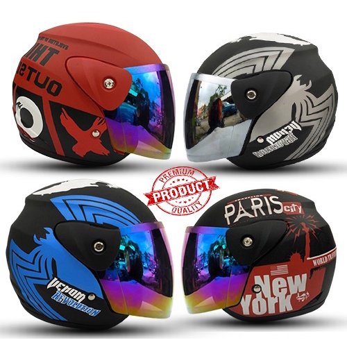 Helm Dewasa Half Face Inovatio Motif SNI Mirip Seperti Helm GM Original Kaca Pelangi Kaca Silver Untuk Pria Dan Wanita DEWASA SNI Mirip Seperti Helm GM Original Kaca Pelangi Kaca Silver Untuk Pria Dan Wani