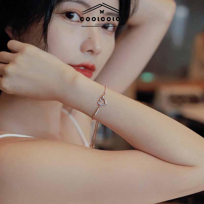 COD❤️Gelang Dengan Liontin Bentuk Hati Untuk Wanita Anti karat Dan Anti Luntur Putih Yang Bisa Disesuaikan Korea Murah Fashion Jewelry Aksesoris