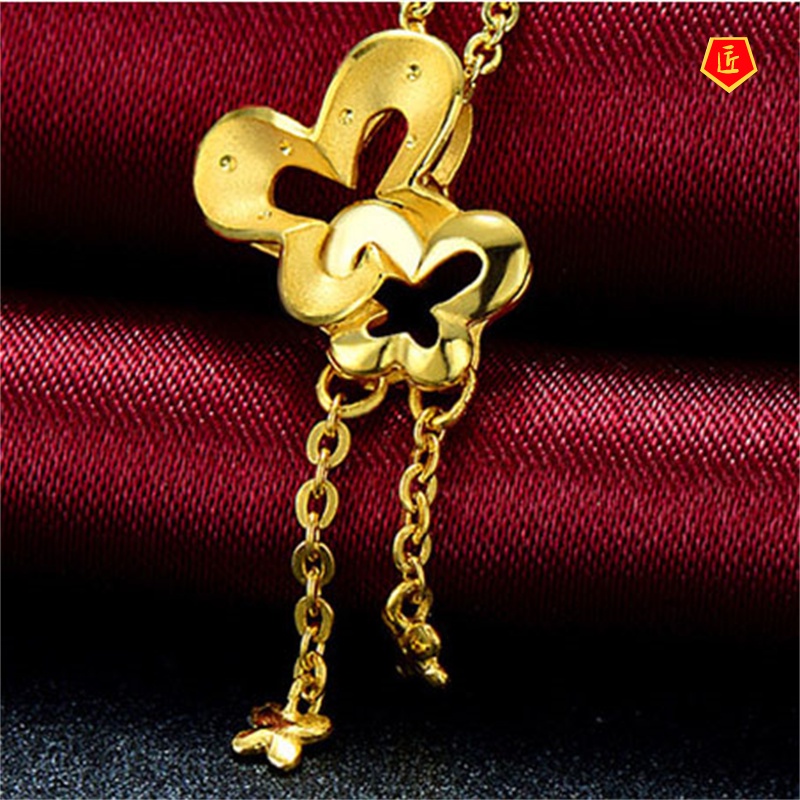 [Ready Stock]3D Gold Love of Butterfly Pendant Necklace European Coin Sandy Gold Jewelry