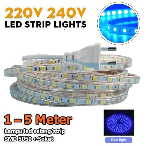 Lampu Led Selang Strip BLUE SMD 5050 In Ac 220V Warna Biru Cocok Indoor Outdoor Lampu Hias Taman Pla