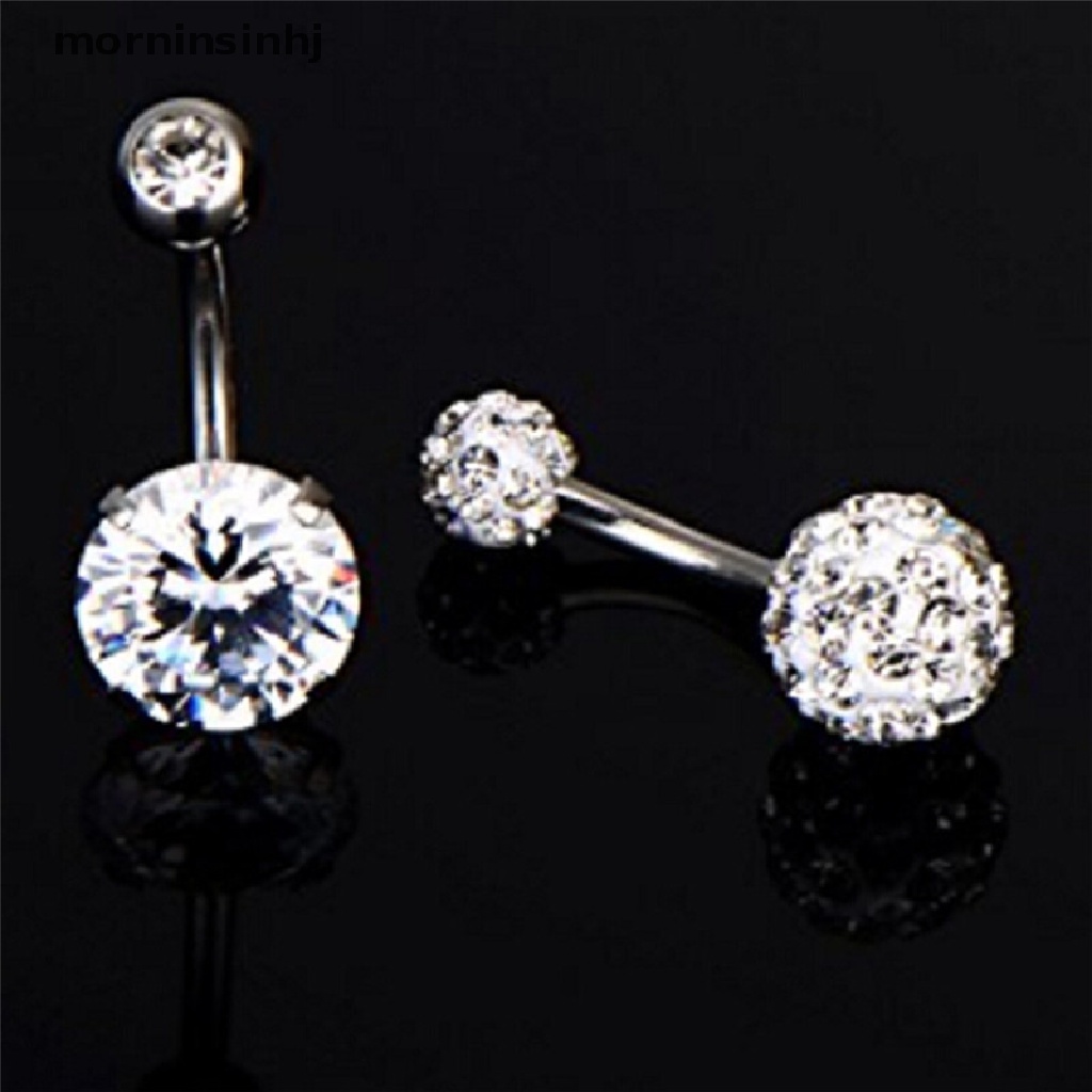 Mornin 6pcs / Set Anting Tindik Perut / Pusar Aksen Kristal Bahan Stainless Steel Untuk Wanita