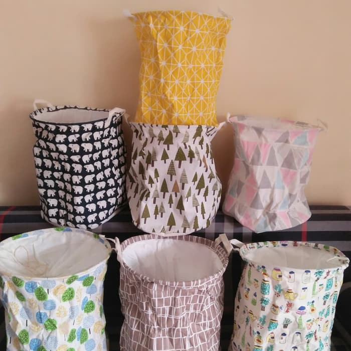 KERANJANG CUCIAN BAJU KOTOR KAIN TEMPAT PAKAIAN LAUNDRY BAG BESAR 45cm x 41cm CANVAS