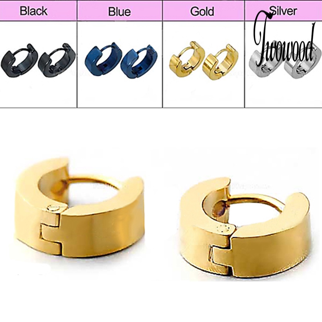 1 Pasang Anting Hoop Huggie Bahan Stainless Steel Gaya Kasual Untuk Pria