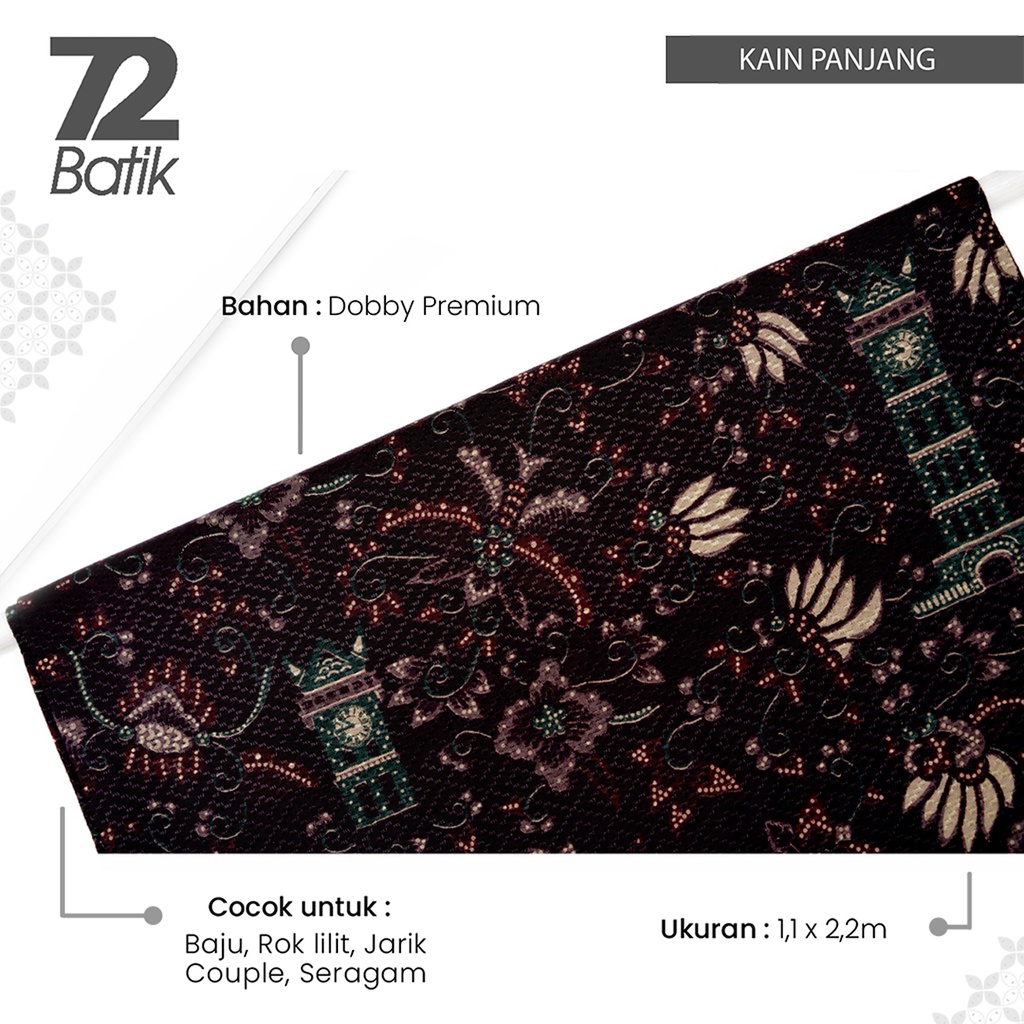 BAHAN BATIK PREMIUM Dobby Motif Jam Gadang Warna Hitam Item Black Dolbi Dobi Doby 729640 CAP 72 - Jarik Jarit Samping Kebat Panjang Batik Dobby Modern Premium Bahan Seragam Batik Pernikahan Kantor Keluarga Murah Kamen Jadi Batik Bali Lembaran