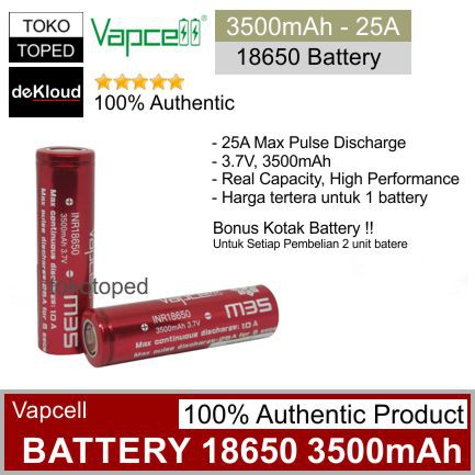 Authentic VAPCELL 18650 3500mAh 25A Battery | batre baterai batere AN 3500 m35 cas