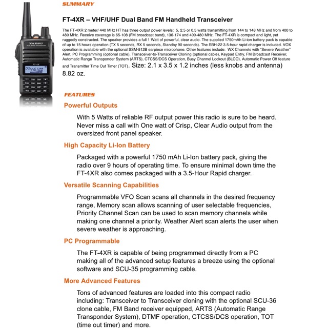 Radio HT Yaesu FT 4X