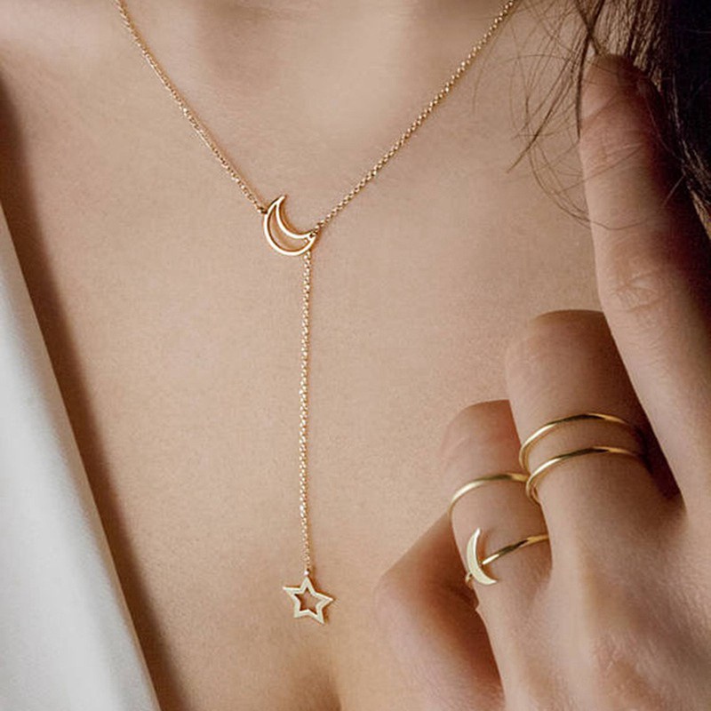 Moon stars pendant necklace - Necklace Fashion jewelry 2019 gold color long pendant simple necklace