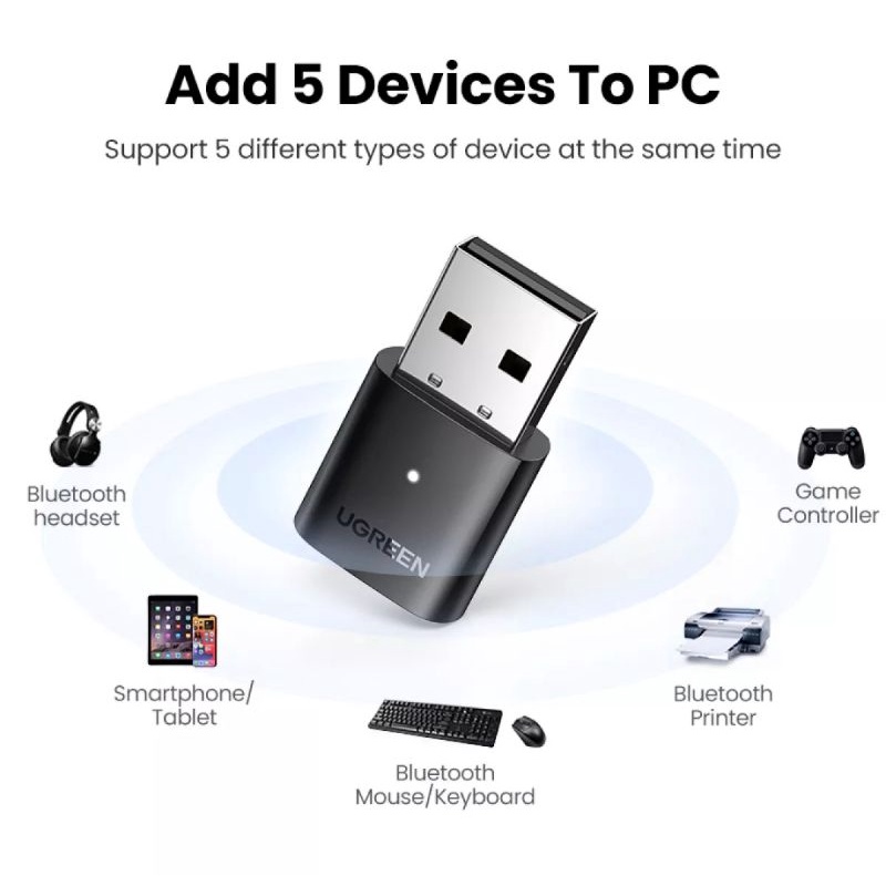 Ugreen BT 5.0 5.3 USB Bluetooth Receiver Wireless Dongle CRS Audio Receiver for PC Laptop