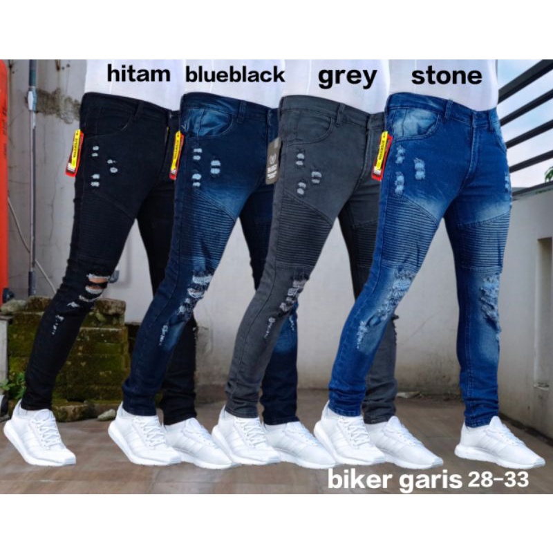 Celana Pria Jeans Bikers Sobek Ripped Puring Softjeans