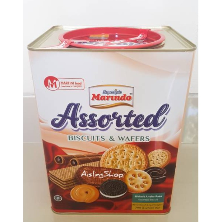 Marindo Assorted Biscuits &amp; Wafers Kaleng 600gram Superquin Marindo Assorted Besar biskuit kaleng 600G 600 Gram