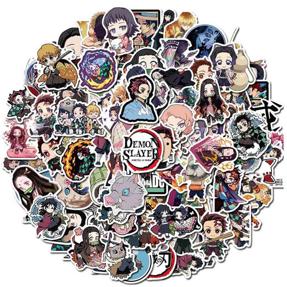 Rebuy Japan Anime Kimetsu No Yaiba Stiker 100 Pcs Multi Use Stickers Waterproof DIY Kartun Anime Decals