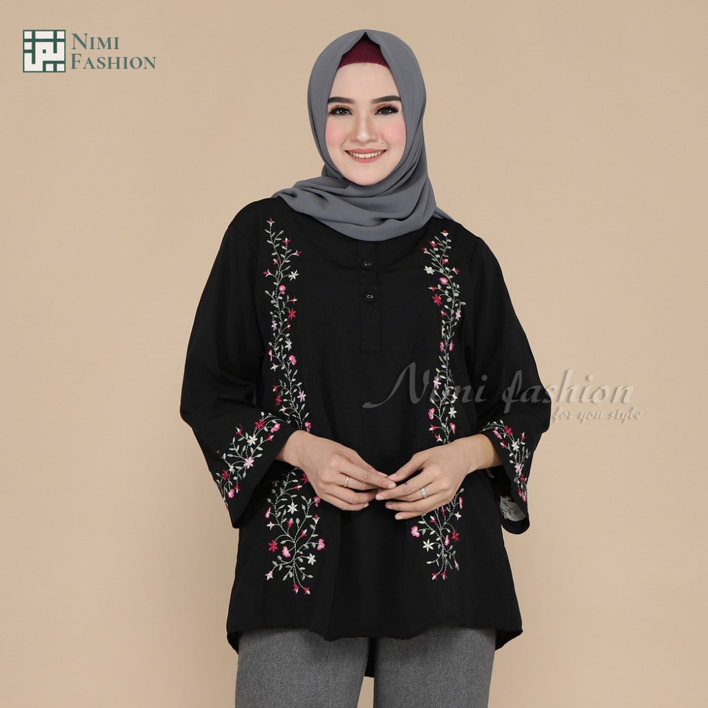 Baju Blouse Premium Putih Hitam / Blouse Jumbo Bordir Premium / Atasan Wanita Lengan Bordir