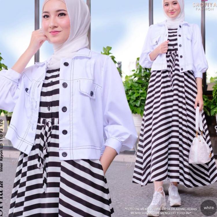 [Art. G1074K] BARU SETELAN DRESS + OUTER SIVIA SET /AYUNDA SQUARE  SHOFIYA [READY]