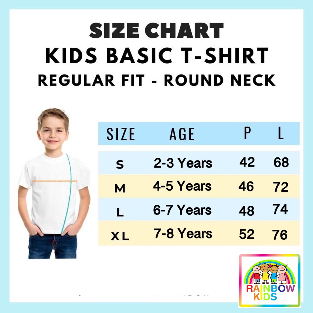 Rainbow Kaos Polos Anak (2-7 Tahun) Unisex Soft Spandex / T-shirt polos anak SML &quot;XL&quot;