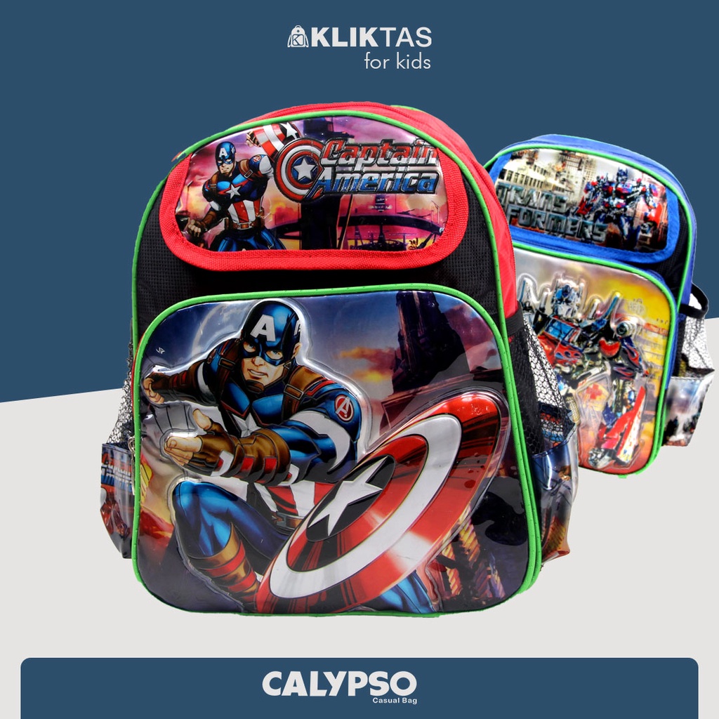 [KLIKTAS] Tas Ransel Anak Sekolah Laki TK Paud Kartun Calypso 3713 / Backpack Captain America